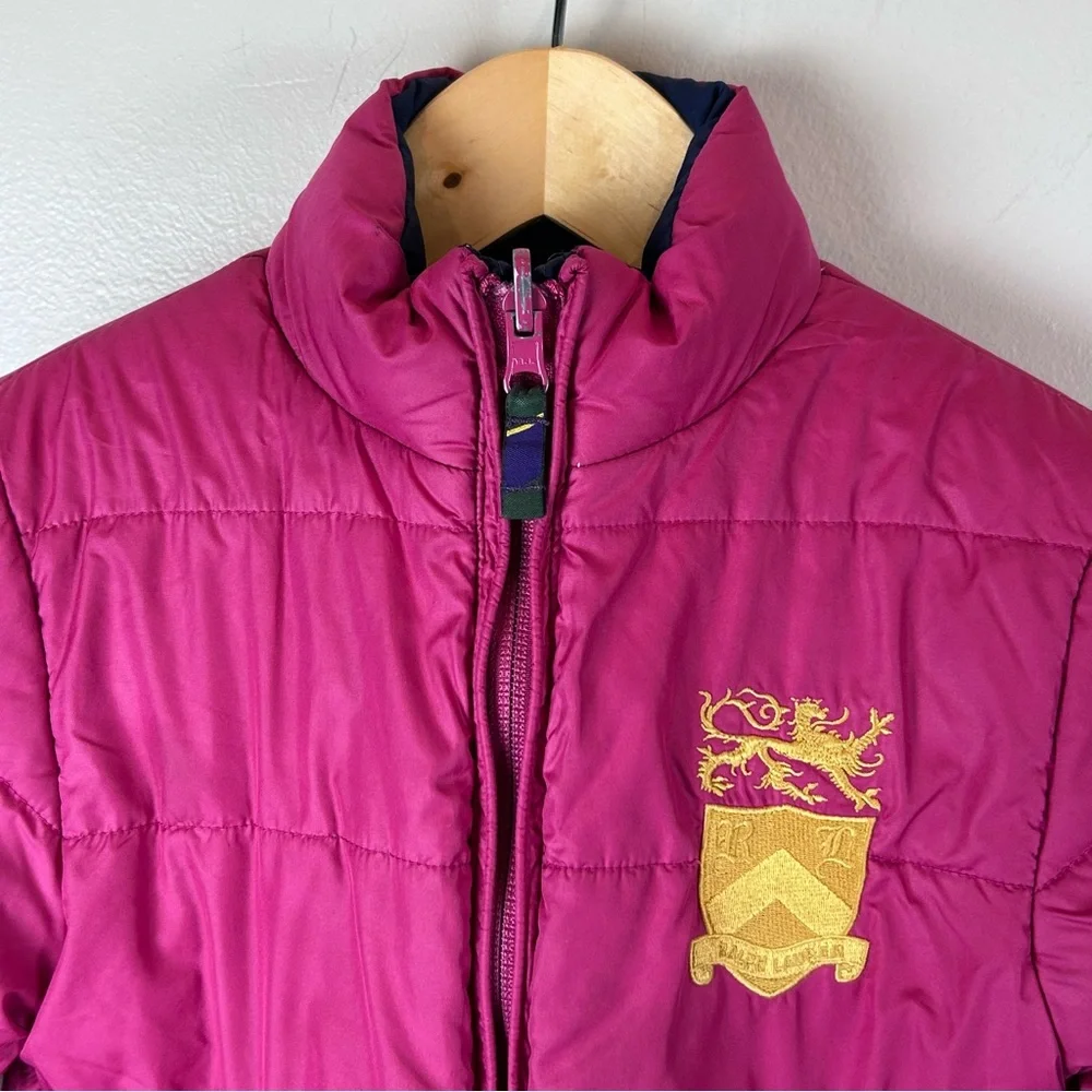Vtg 90s Ralph Lauren Down Puffer Jacket‎ Girls Small Reversible Pony Crested